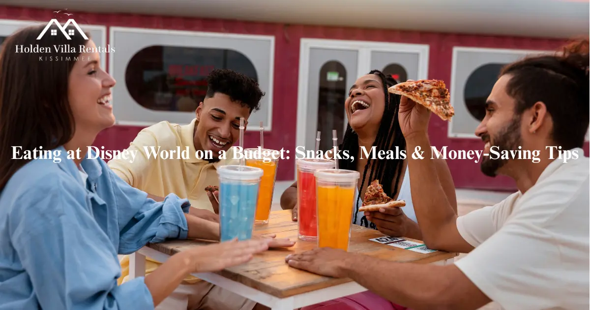 Family eating a budget meal during a day at Disney World